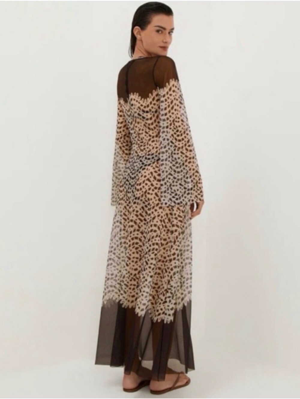 Caroline Constas Brown Leopard-Print Long Sleeve Swim Cover-Up - Picture 3 of 4